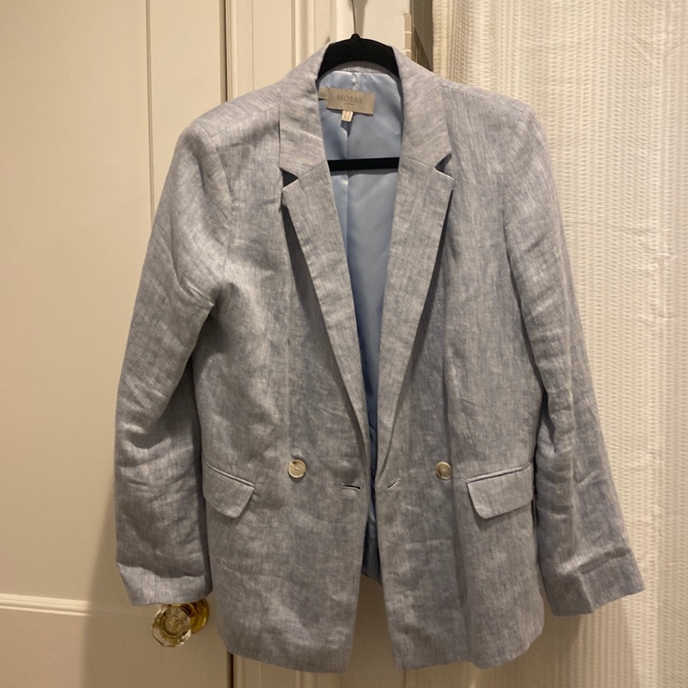 Hobbs London Size 10 Chambray Linen Blazer